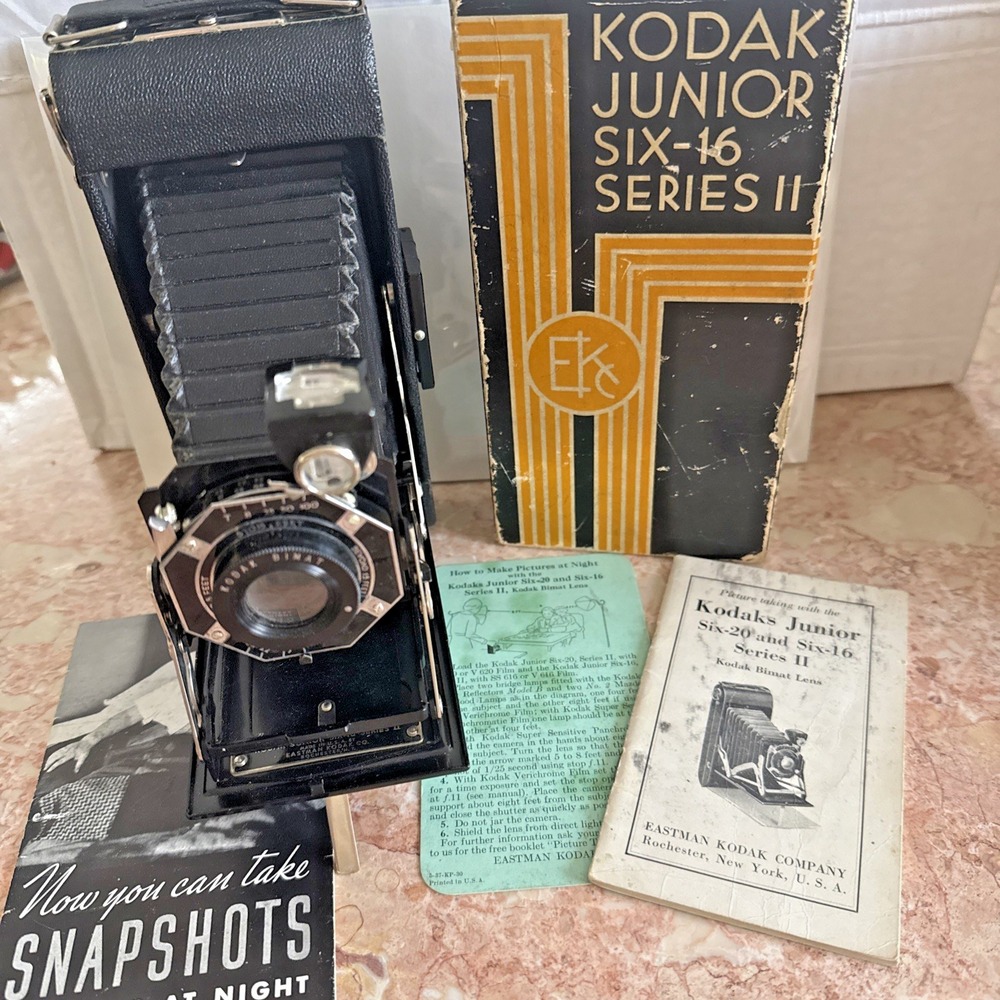 Vintage Kodak Junior Six-16 Series II Folding Camera Bimat Lens Original Box